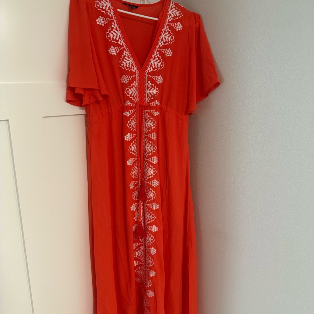 Elegant Orange Embroidered Dress